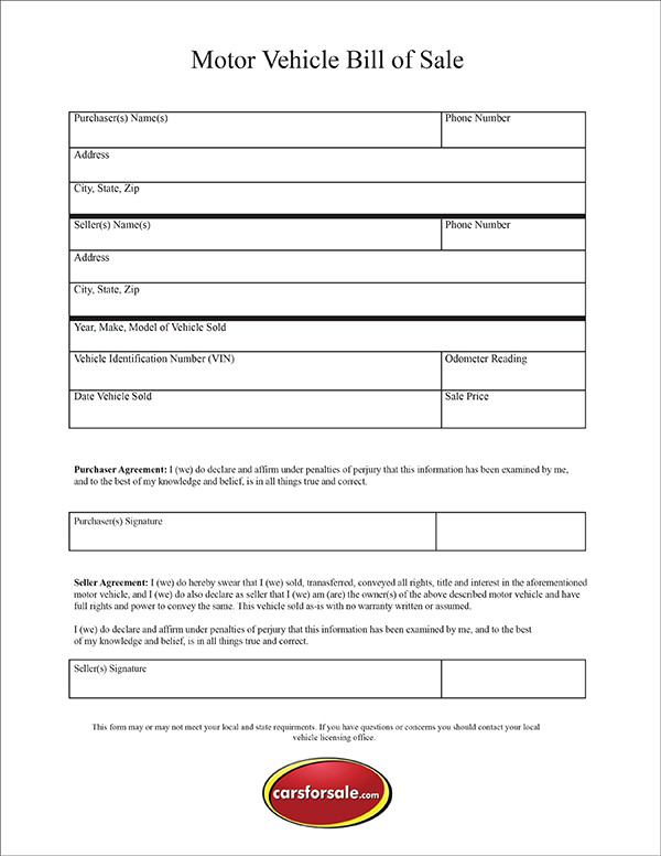 Free Automobile Bill Of Sale Template from www.carsforsale.com