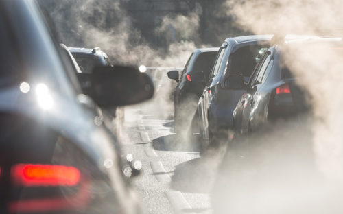 car taillights with rising exhaust