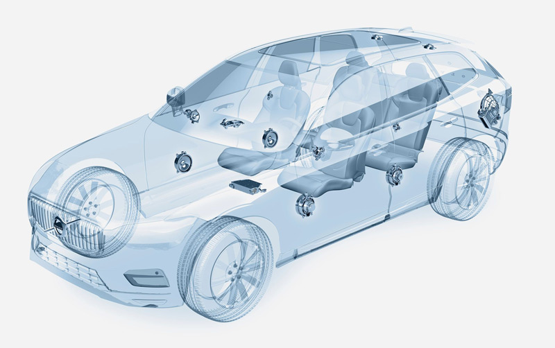 Render of Bower & Wilkins audio system in the Volvo XC90