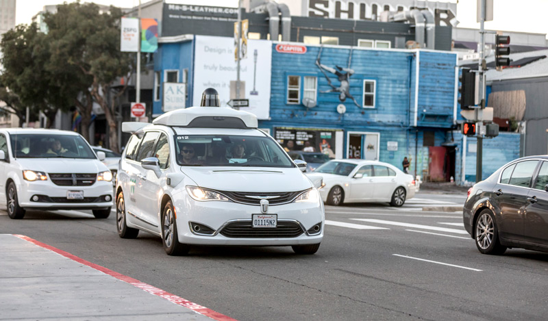 Self-driving-Chrysler-800 A Waymo, customized Chrysler Pacifica Hybrid, used for Google's autonomous vehicle program.