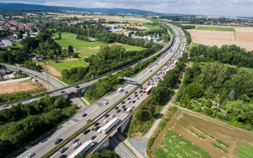 The heavily frequented Autobahn highway in Germany