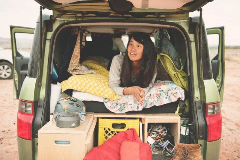 car camping in a Honda Element