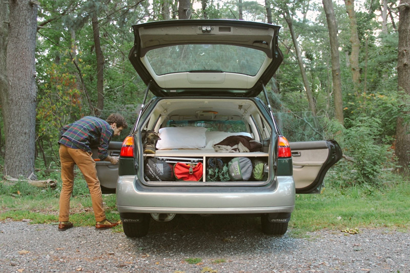 car camping in a Subaru Outback