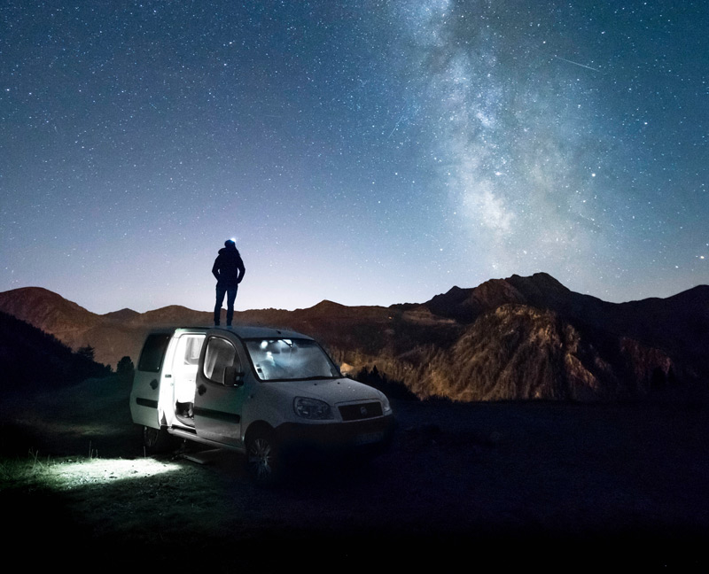 car camping under a blanket of stars