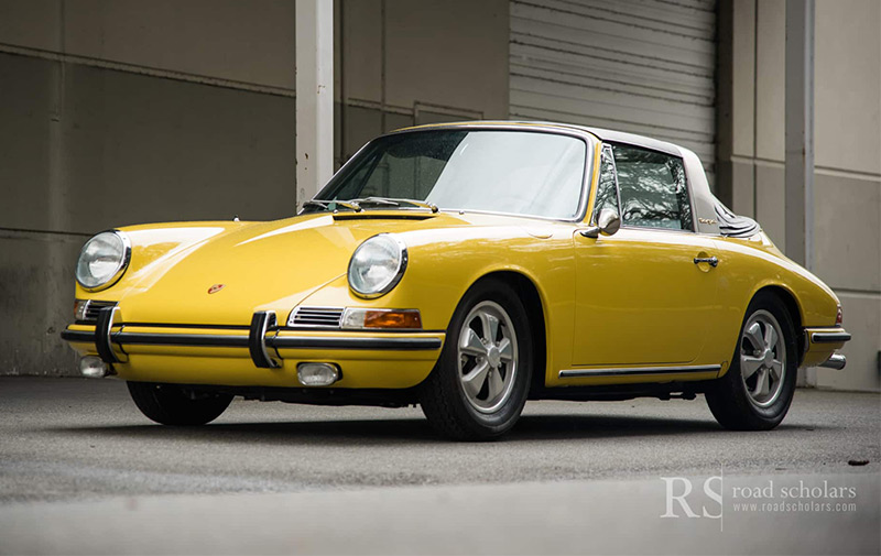 yellow 1966 Porsche 911 Targa