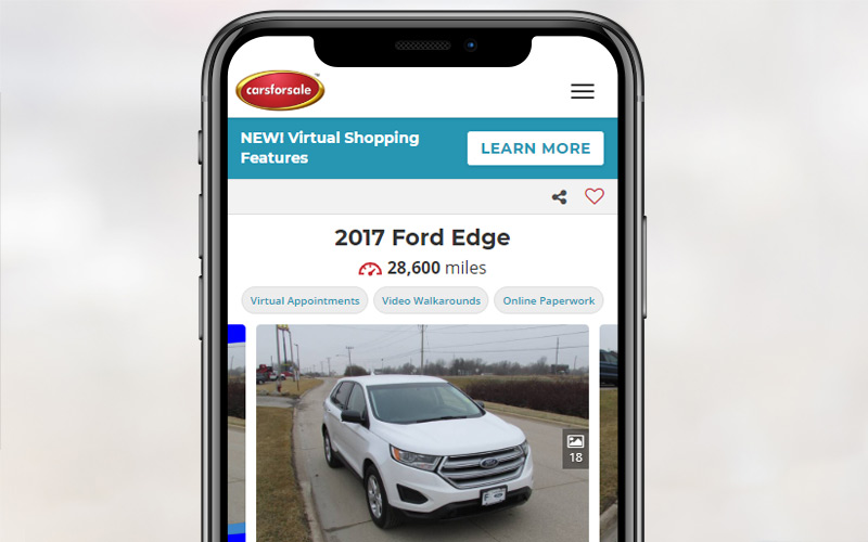 Carsforsale.com's new virtual badges displayed on a vehicle listing Carsforsale.com's new virtual badges displayed on a vehicle listing