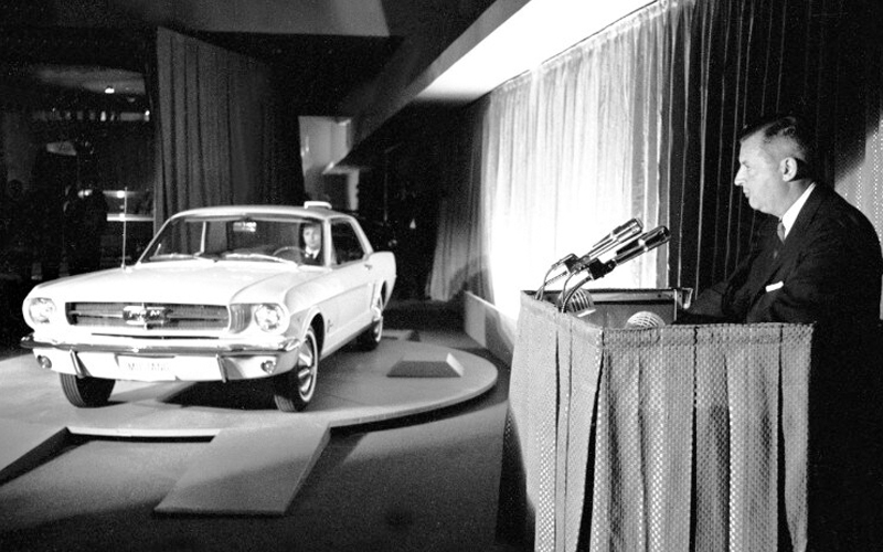 Henry Ford II introducing the Mustang at the 1964 World's Fair - ford.com