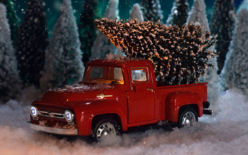 Truck in miniature Christmas scene