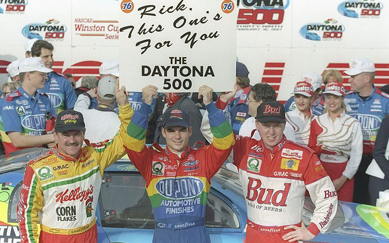 Jeff Gordon winning the 1997 Daytona 500 with his #24 Dupont - nascar.com Jeff Gordon winning the 1997 Daytona 500 with his #24 Dupont - nascar.com