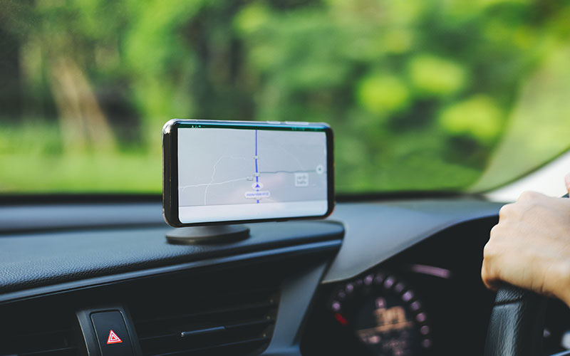 Phone mounted to the dashboard