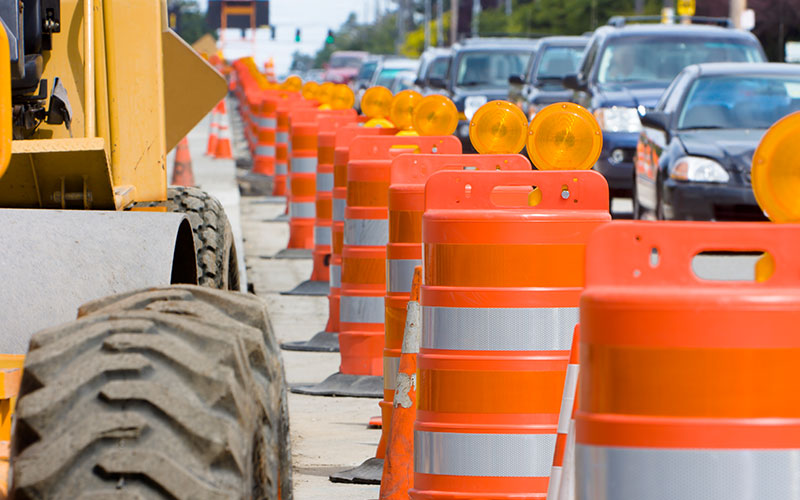 Construction on a busy street