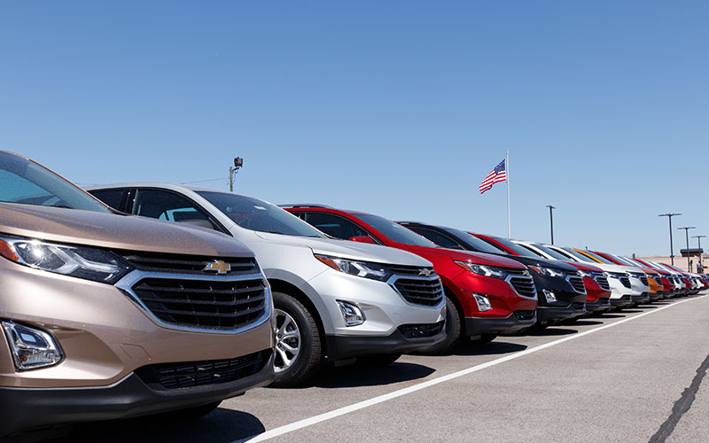 Row of SUVs on a car lot