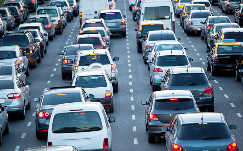 Traffic staying within their lane lines