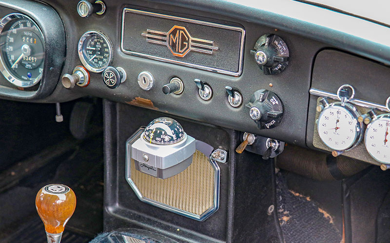 Classic MG with dashboard compass