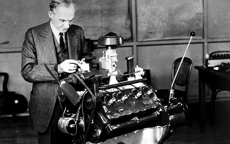 Henry Ford with the V8 - media.ford.com