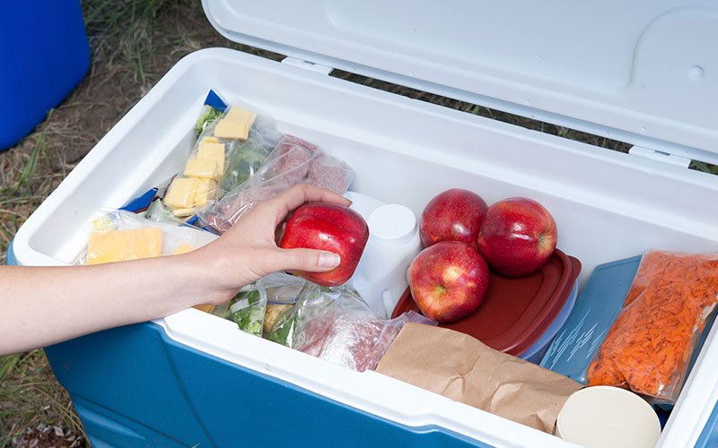 Cooler filled with snacks Cooler filled with snacks