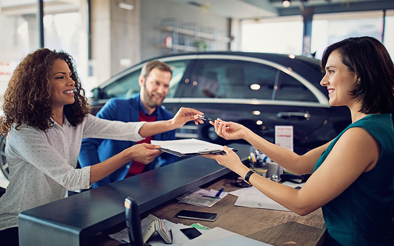 Salesperson with customers