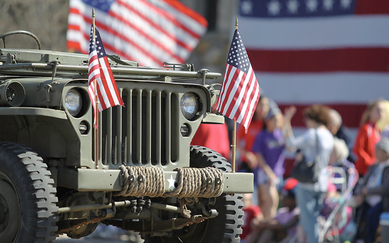Jeep with American flags