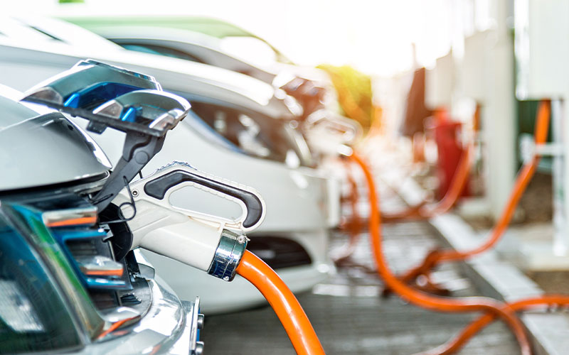 Electric cars at charging station