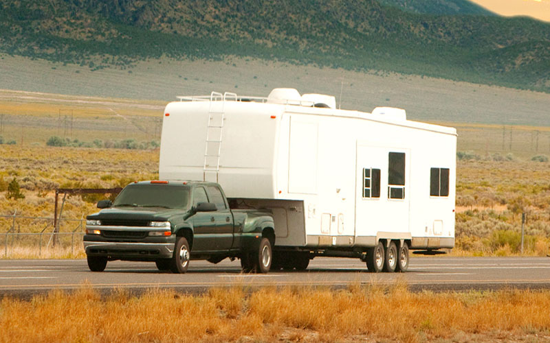 Pickup pulling a camper