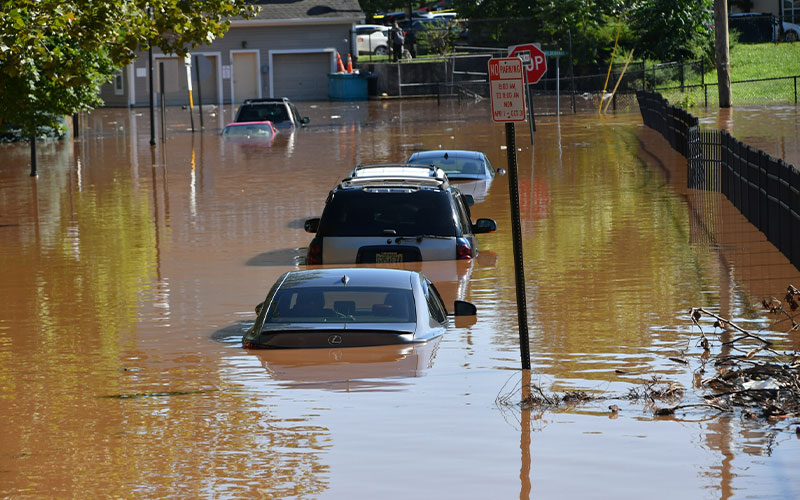 Cars stuck in a flood