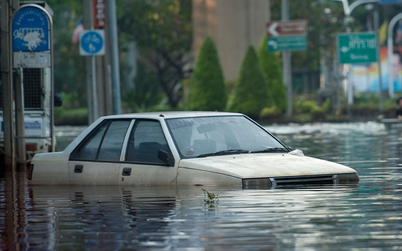 Car partially submerged in water