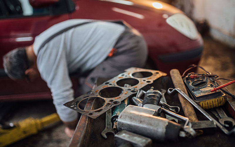 Man working on his car