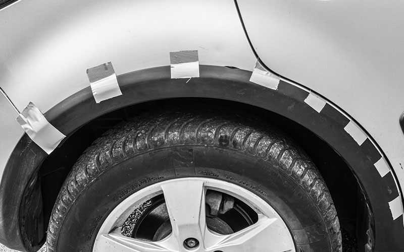 Temporary duct tape fender repair