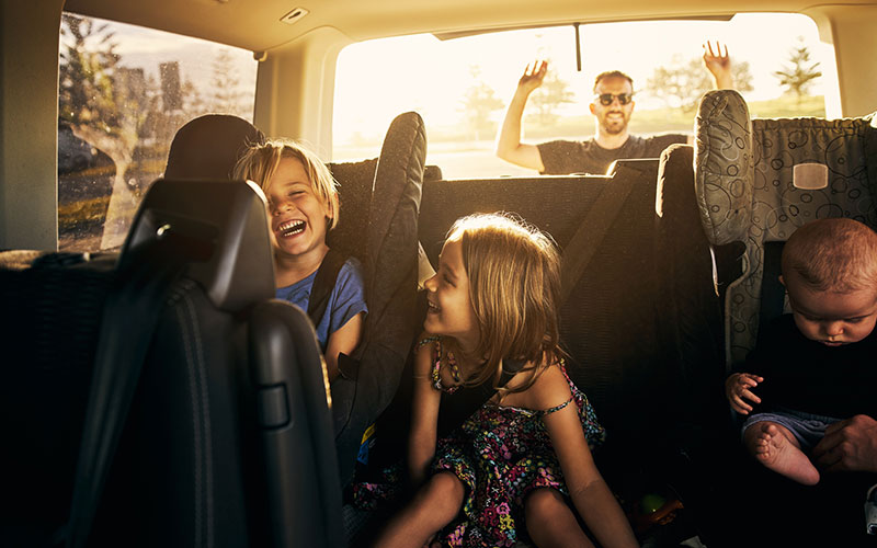 Children buckled into their seats