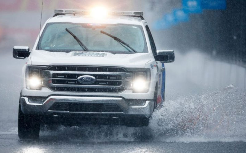 American Medical Response (AMR) truck drives the course during a weather delay - nascar.com