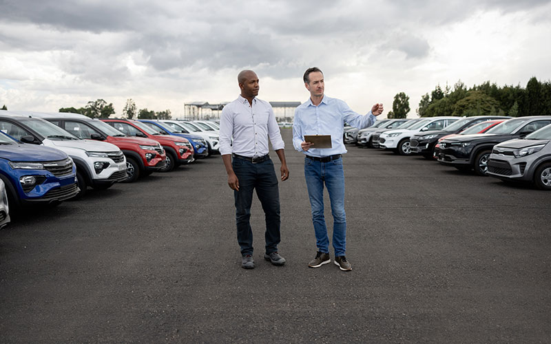 Salesman talking to a client