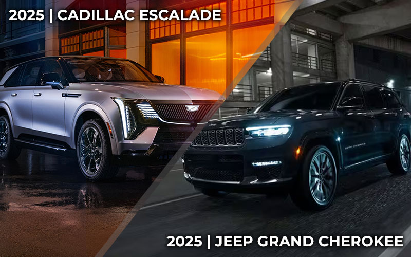 Cadillac Escalade and Jeep Grand Cherokee - media.gm.com, jeep.com