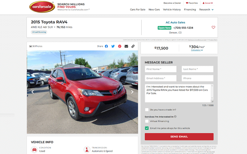 examplevdp Carsforsale.com Vehicle Details Page