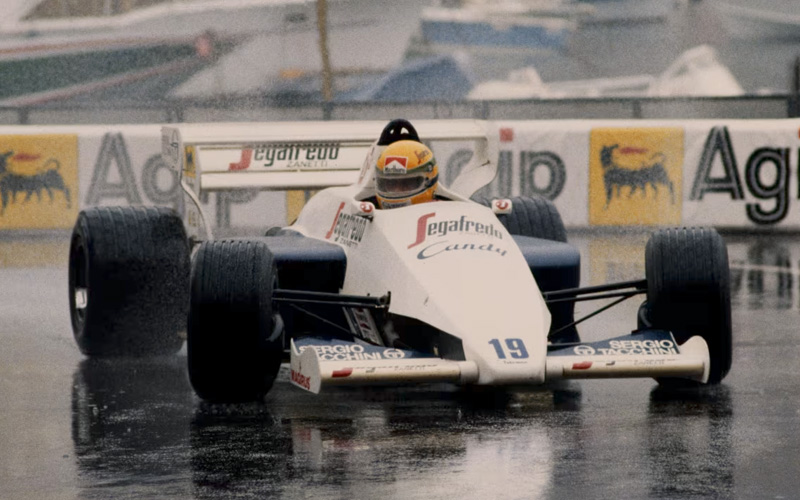 Ayrton Senna Toleman F1 car in the rain - formula1.com