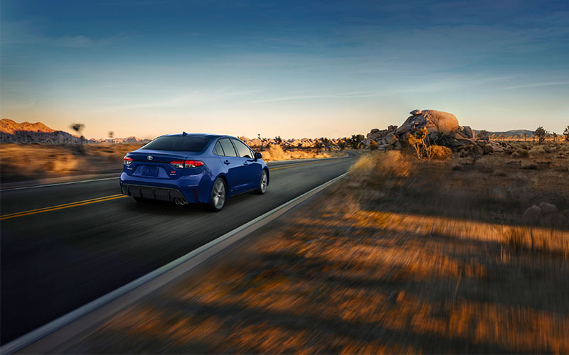 Blue 2026 Corolla Driving