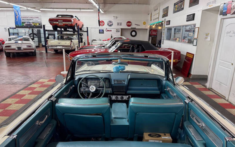 Teal 1961 Lincoln Continental interior
