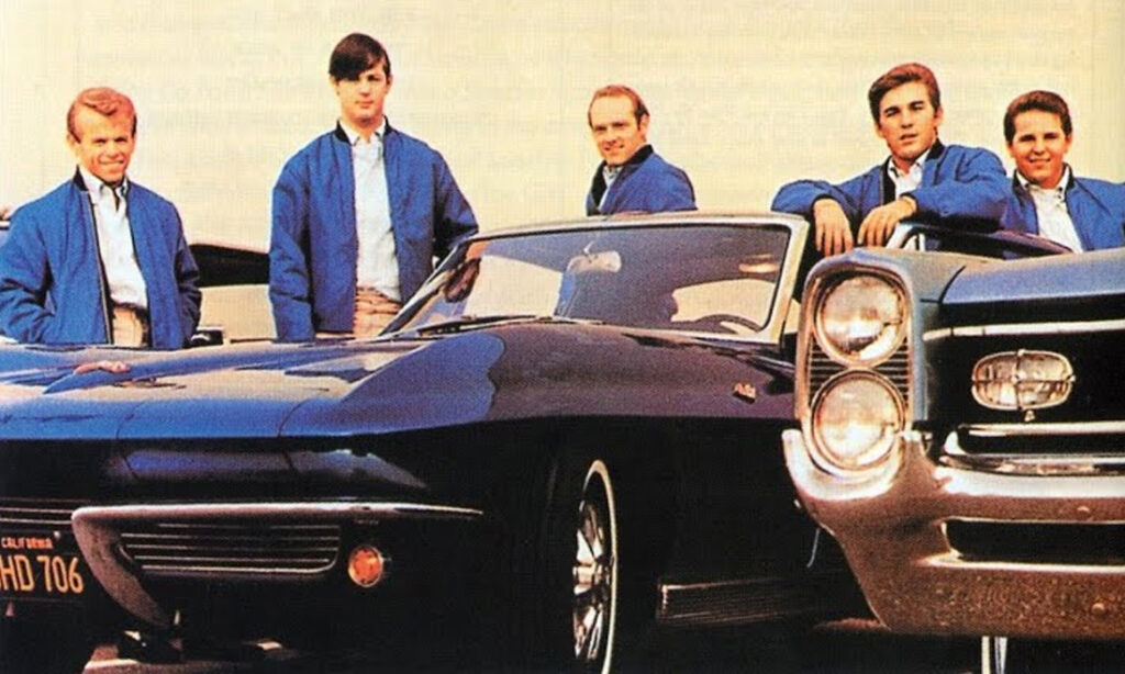 A blue 1963 Chevy Corvette and 1964 Pontiac Grand Prix on The Beach Boys' Shut Down Volume 2 album cover