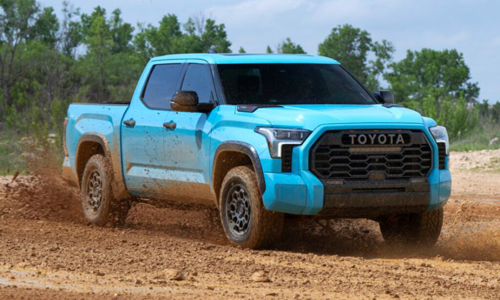 A 2026 Toyota Tundra TRD Pro in the new Wave Maker blue color