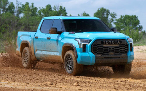 A 2026 Toyota Tundra TRD Pro in the new Wave Maker blue color