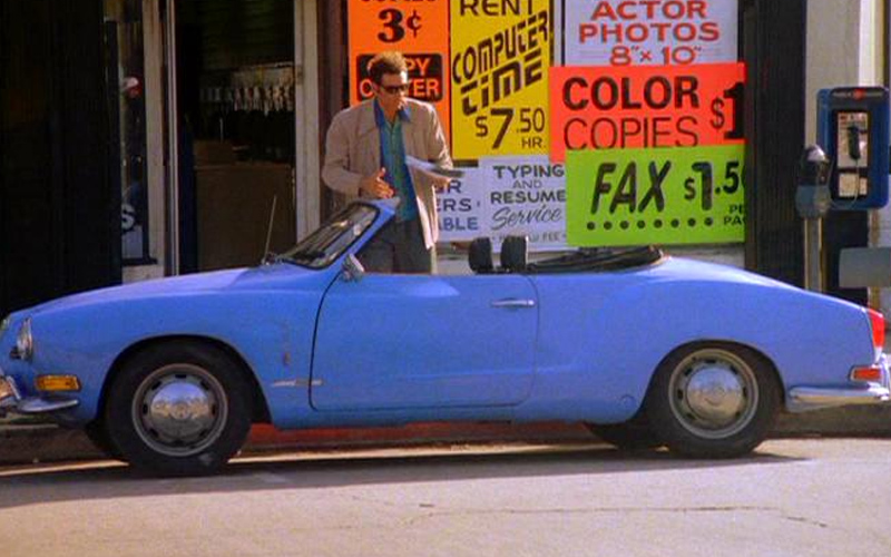 Cars of Seinfeld Volkswagen Karmen Ghia A blue 1970 Volkswagen Karmann Ghia Convertible parked on the side of the road on the Seinfeld TV show.