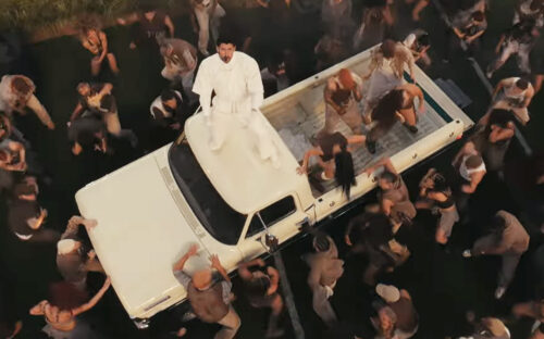 Bad Bunny performs at the Super Bowl LX halftime show on top of a 1970 Ford F-100