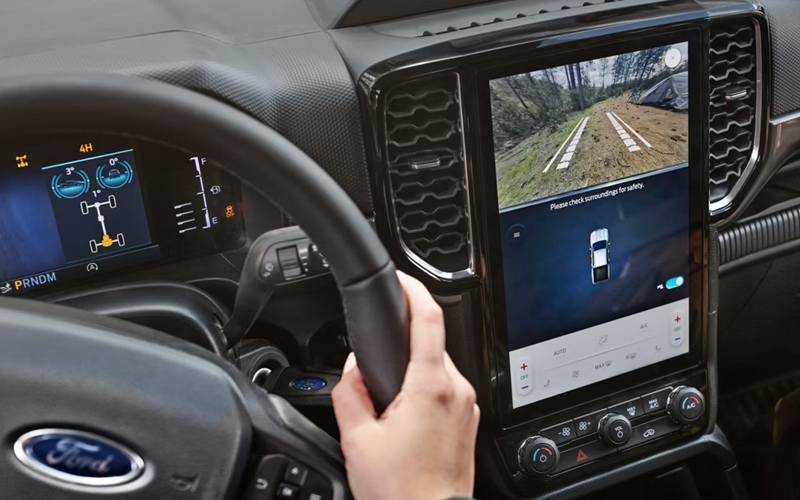 A 12-inch vertical screen in the cabin of a 2026 Ford Ranger.