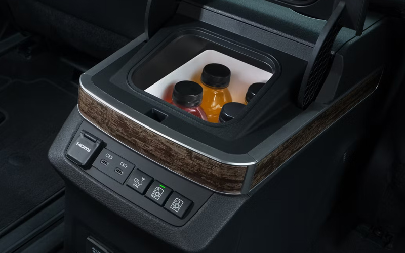 Beverages in a FridgeBox in the cabin of a 2026 Toyota Sienna