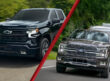 2026 Ford F-150 and 2026 Chevrolet Silverado 1500 driving down the road